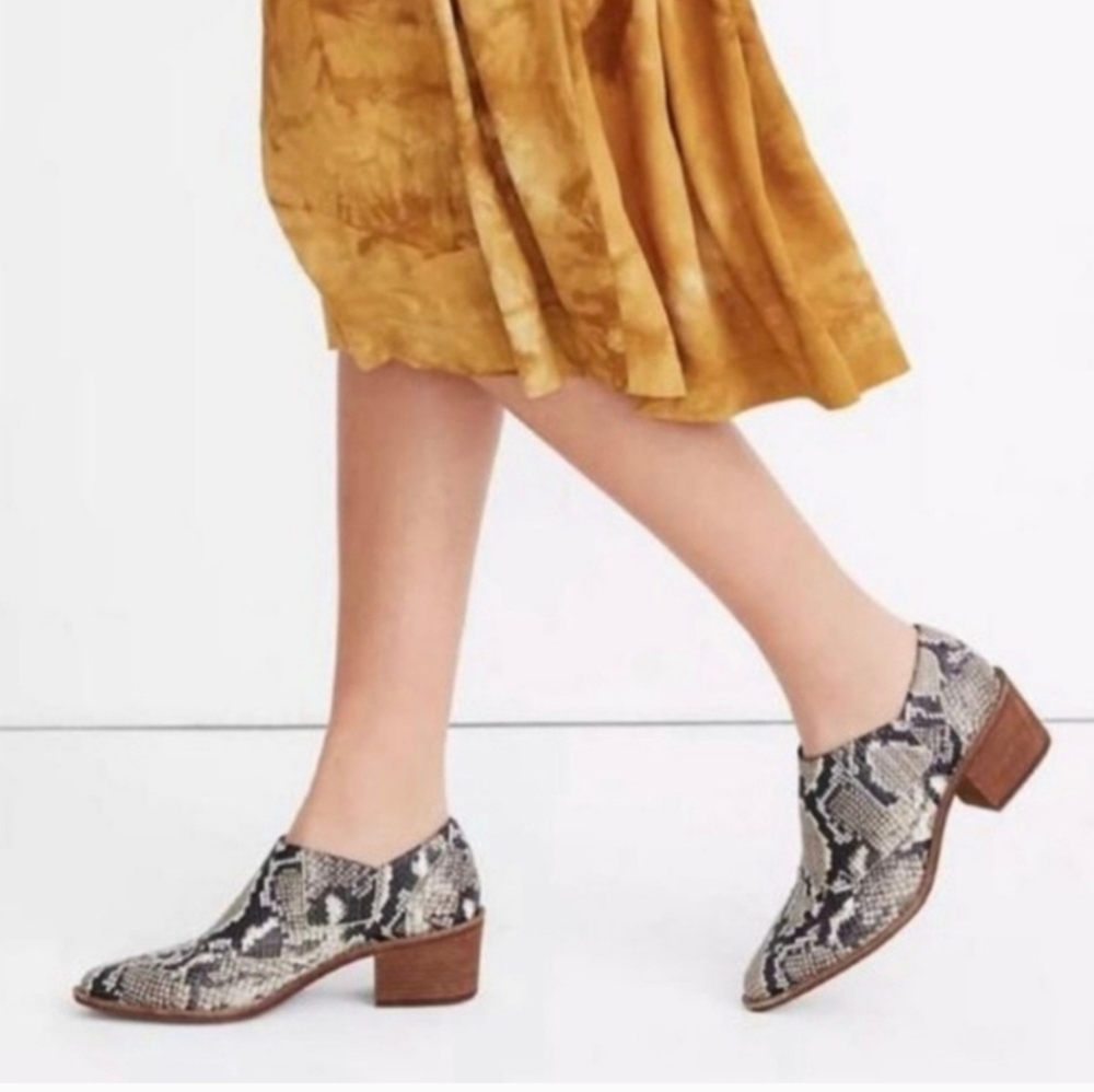 Madewell Snakeskin Leather Brown Heeled Booties Size 6.5